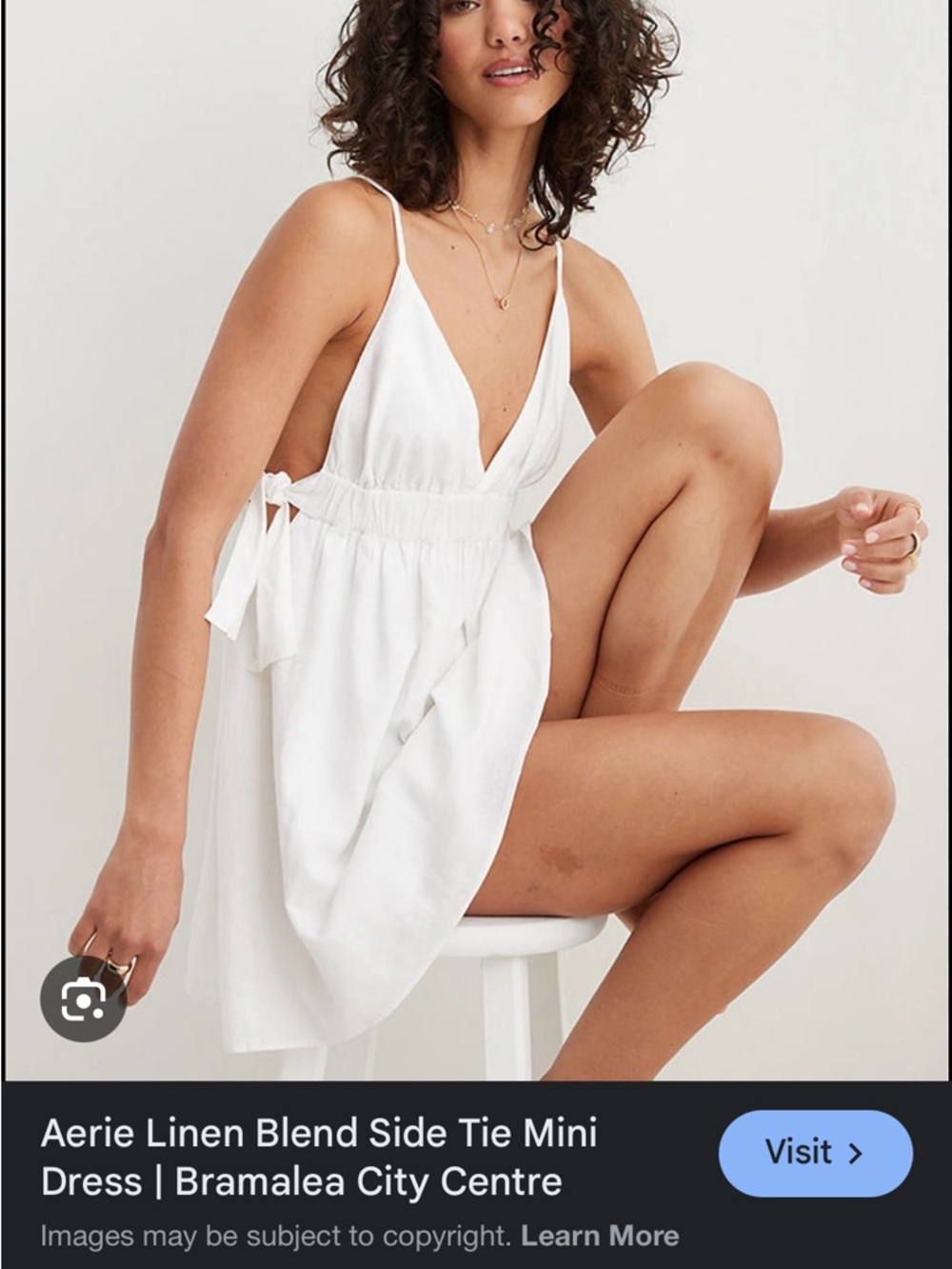Aerie White Linen Side-Tie Linen-Blend Mini Dress